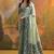 Sea green color muga cotton jamdani concept weaving sarees