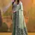 Sea green color muga cotton jamdani concept weaving sarees