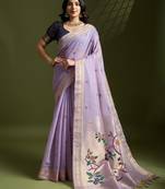 Levender color muga cotton paithani resham zari weaving sarees