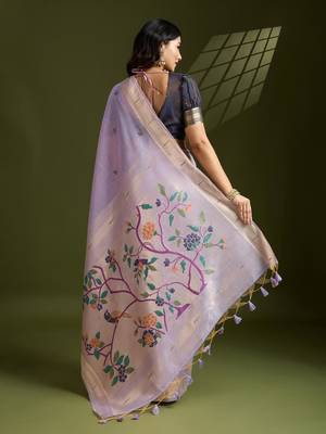 lavender cotton saree with paithani zari weaving work 3