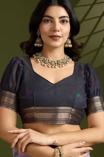 lavender cotton saree with paithani zari weaving work