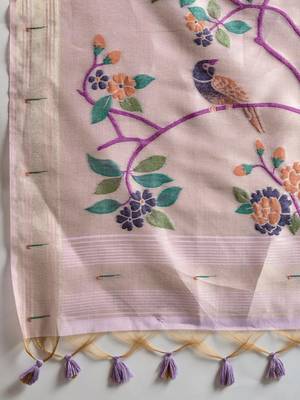 lavender cotton saree with paithani zari weaving work 5