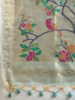 sky blue muga cotton saree with zari woven border 5