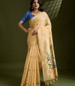 gold muga cotton saree with zari woven border design