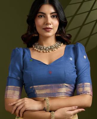 gold muga cotton saree with zari woven border design 4