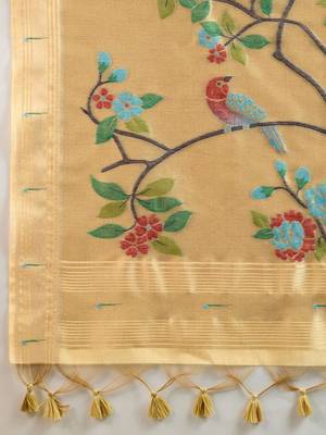 gold muga cotton saree with zari woven border design 5