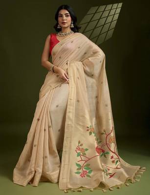 cream cotton saree with paithani zari weaving work 3