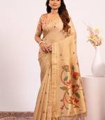 Chiku color muga cotton paithani resham weaving sarees