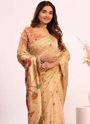 chiku muga cotton saree with paithani resham weaving 5