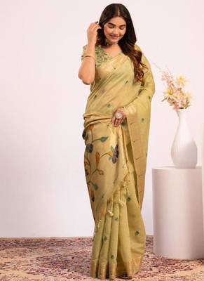 pista green muga cotton saree with paithani pallu design 4