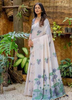 white navy blue muga silk saree with floral weaving work 2