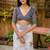white-navy blue muga silk blend flower weaving sarees