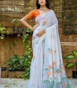 white-orange muga silk blend flower weaving sarees