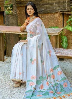 white orange muga silk saree with floral weaving work 2