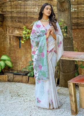 pink muga silk saree with floral resham weaving work 2