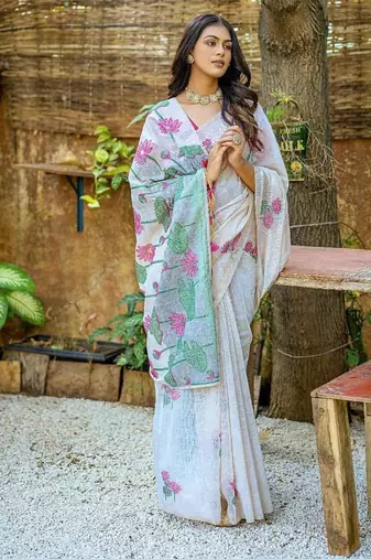 pink muga silk saree with floral resham weaving work