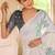 White-blue color muga cotton weaving zari border sarees