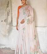 White-orange color muga cotton weaving zari border sarees