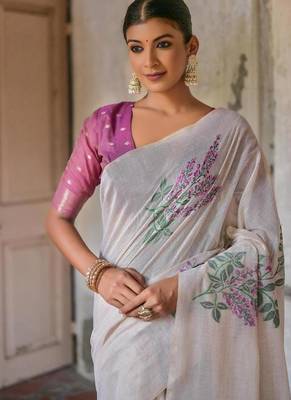 white cotton saree with woven zari border design 2