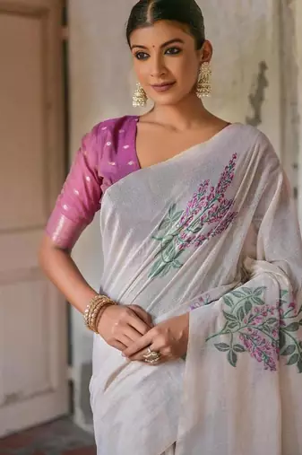 white cotton saree with woven zari border design