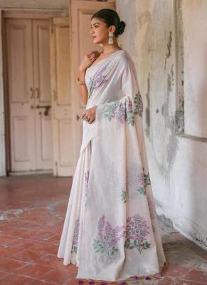 white cotton saree with woven zari border design 3