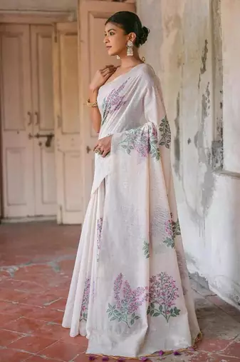 white cotton saree with woven zari border design
