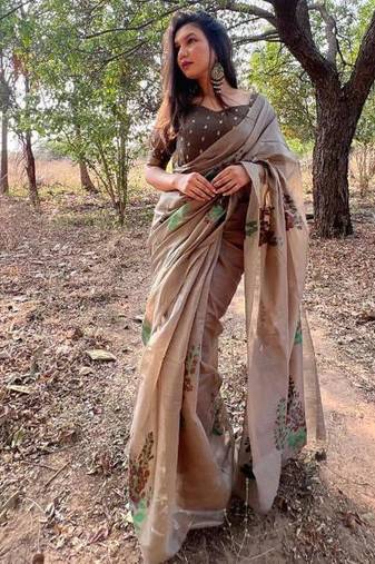 grey muga silk blend weaving zari patta sarees