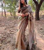 grey muga silk blend weaving zari patta sarees