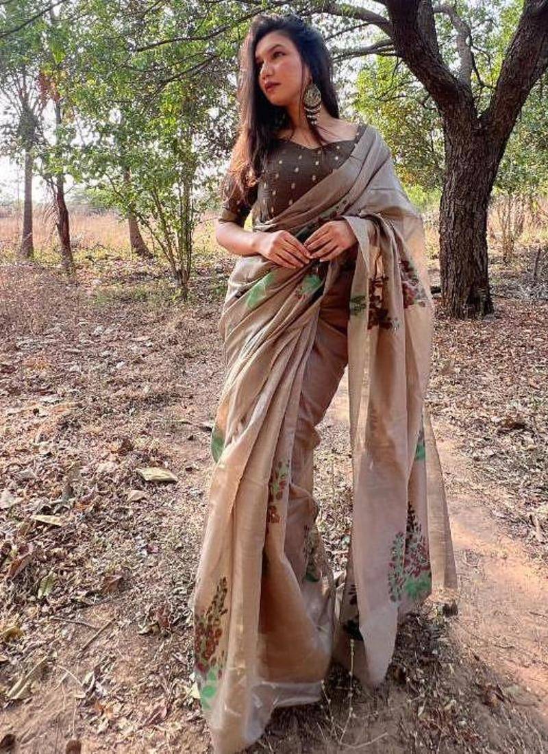 grey muga silk blend weaving zari patta sarees