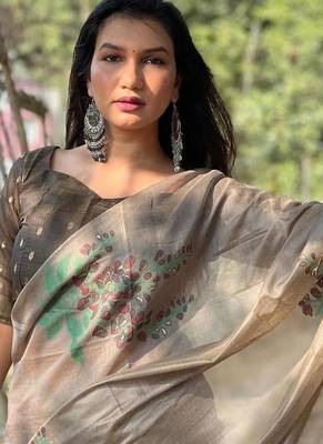 brown silk saree with woven floral zari patta patterns 2