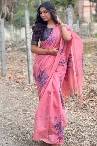 pink muga silk blend weaving zari patta sarees