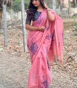 pink muga silk blend weaving zari patta sarees
