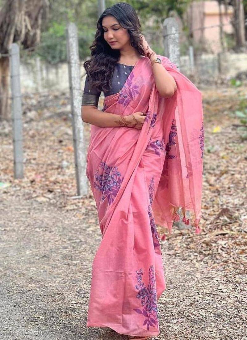 pink muga silk blend weaving zari patta sarees