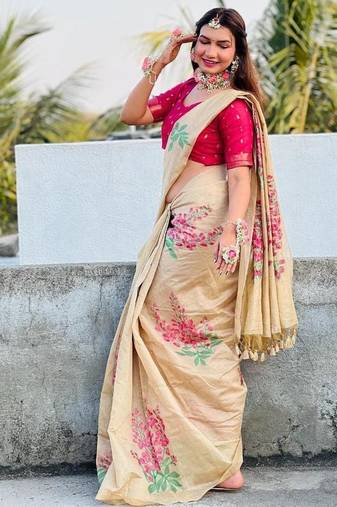 chiku muga silk blend weaving zari patta sarees