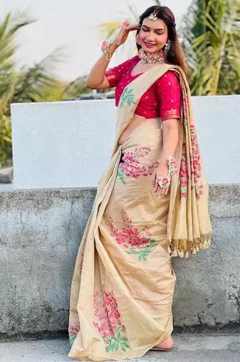 chiku muga silk blend weaving zari patta sarees