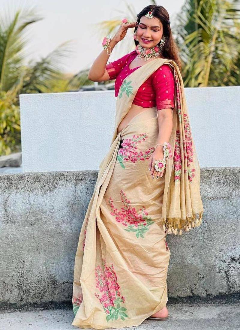chiku muga silk blend weaving zari patta sarees