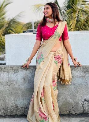 chiku silk saree with zari patta floral weaving 2