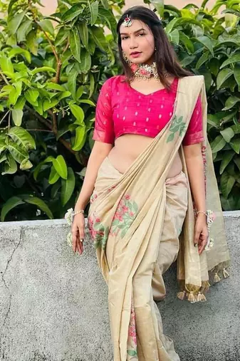 chiku silk saree with zari patta floral weaving
