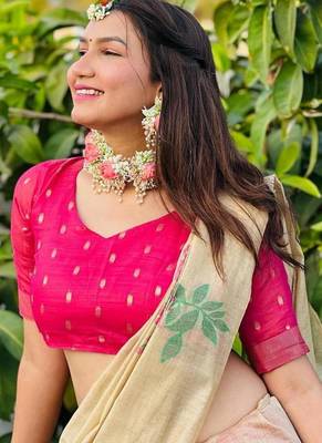 chiku silk saree with zari patta floral weaving 4