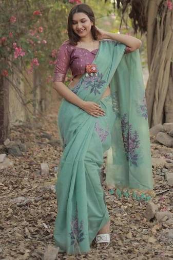 sky blue muga silk blend weaving zari patta sarees