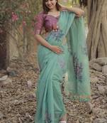 sky blue muga silk blend weaving zari patta sarees