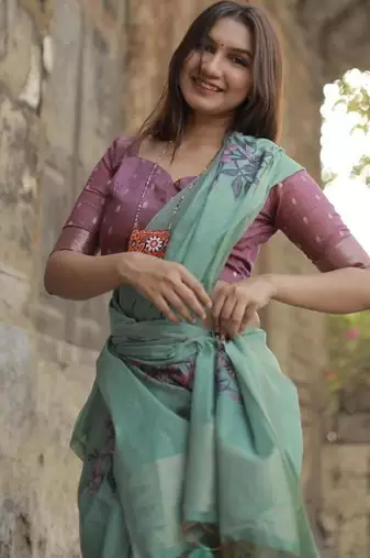 sky blue silk saree with zari patta floral weaving