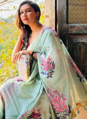 light sky blue muga silk blend weaving zari patta sarees 2