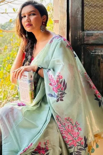 light sky blue muga silk blend weaving zari patta sarees
