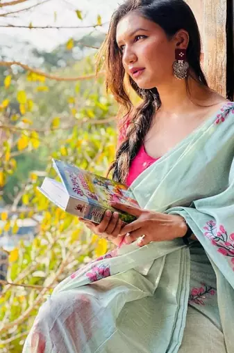 light sky blue muga silk blend weaving zari patta sarees