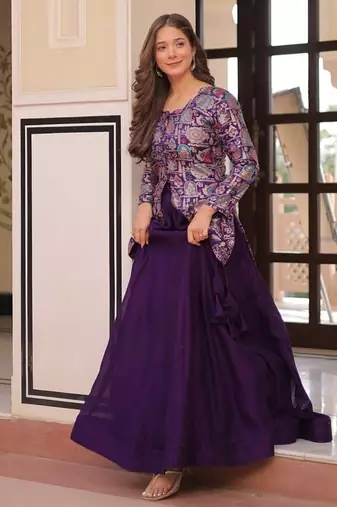 purple art silk readymade lehenga choli set