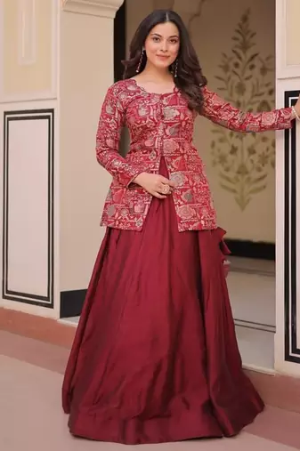 maroon art silk readymade lehenga choli set