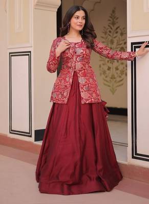maroon art silk readymade lehenga choli set 3