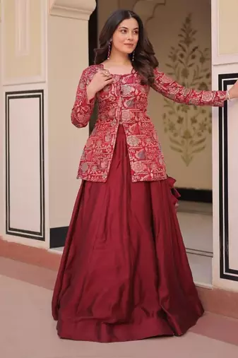 maroon art silk readymade lehenga choli set