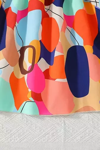 Multicolor abstract print cotton blend puff sleeve fit & flare kids dress